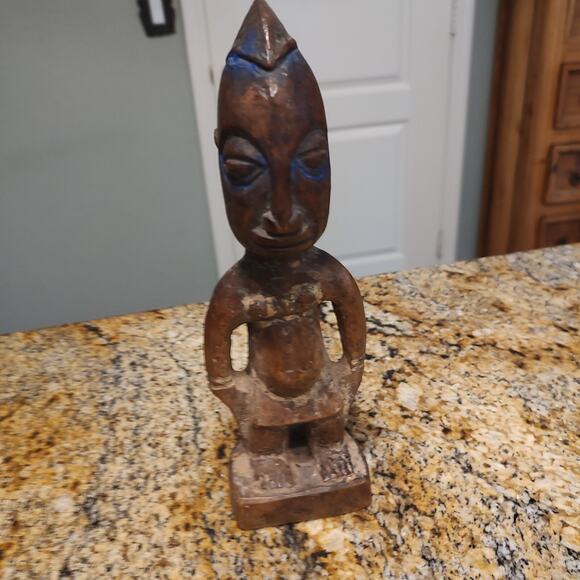 African Ibeji Yoruba Carved Wooden Figure Tribal Statue Sculpture 9" Tall Brown - Picture 2 of 11